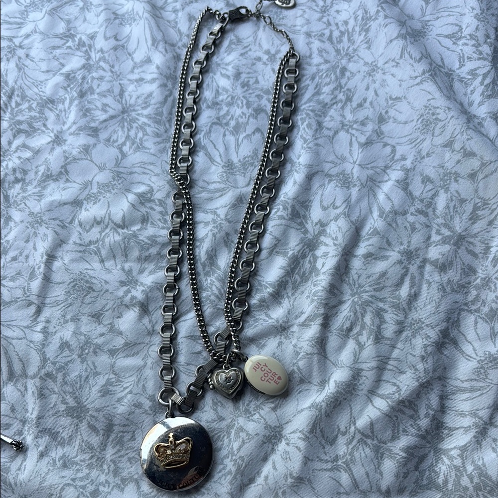 Vintage Juicy Couture layered Silver locket Necklace with Charms
